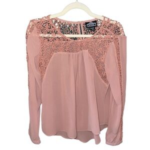 Angie Dusty Pink Crochet Lace Flowy Floral Boho Blouse Top Women’s Size Medium
